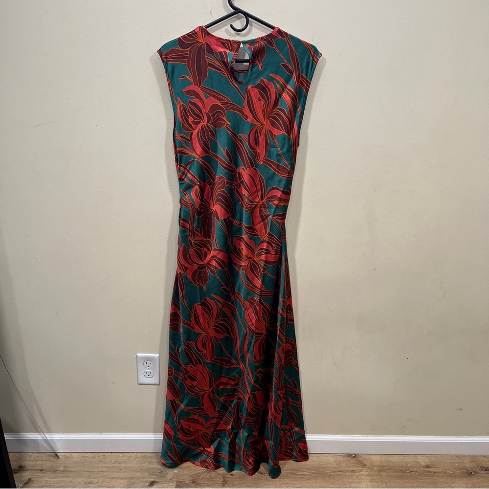 House of Harlow 1960Revolve satin floral slip maxi dress cut-out tie waist L EUC - Picture 7 of 7